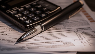 Tax form and pen reveal financial success generated by artificial intelligence